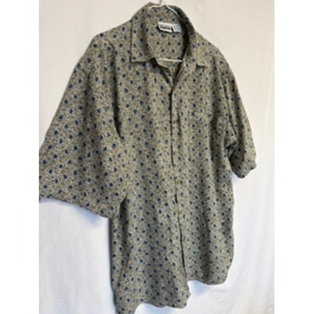 Basic Editions Mens Large Rayon Short Sleeve Button Down Shirt Geometric 90s